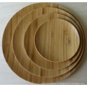 Plaque ronde en bambou pour snack, plat en bois de gâteau avec une texture unique